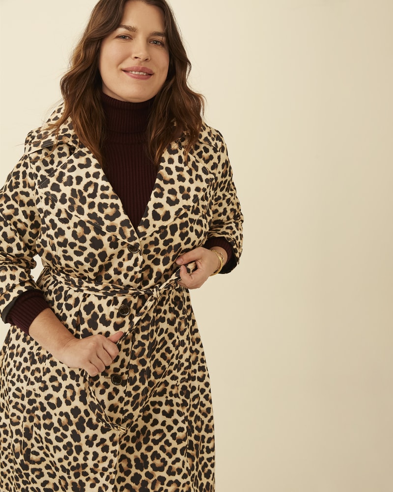 Plus Size Quinn Leopard Print Trench Coat Tan Brown